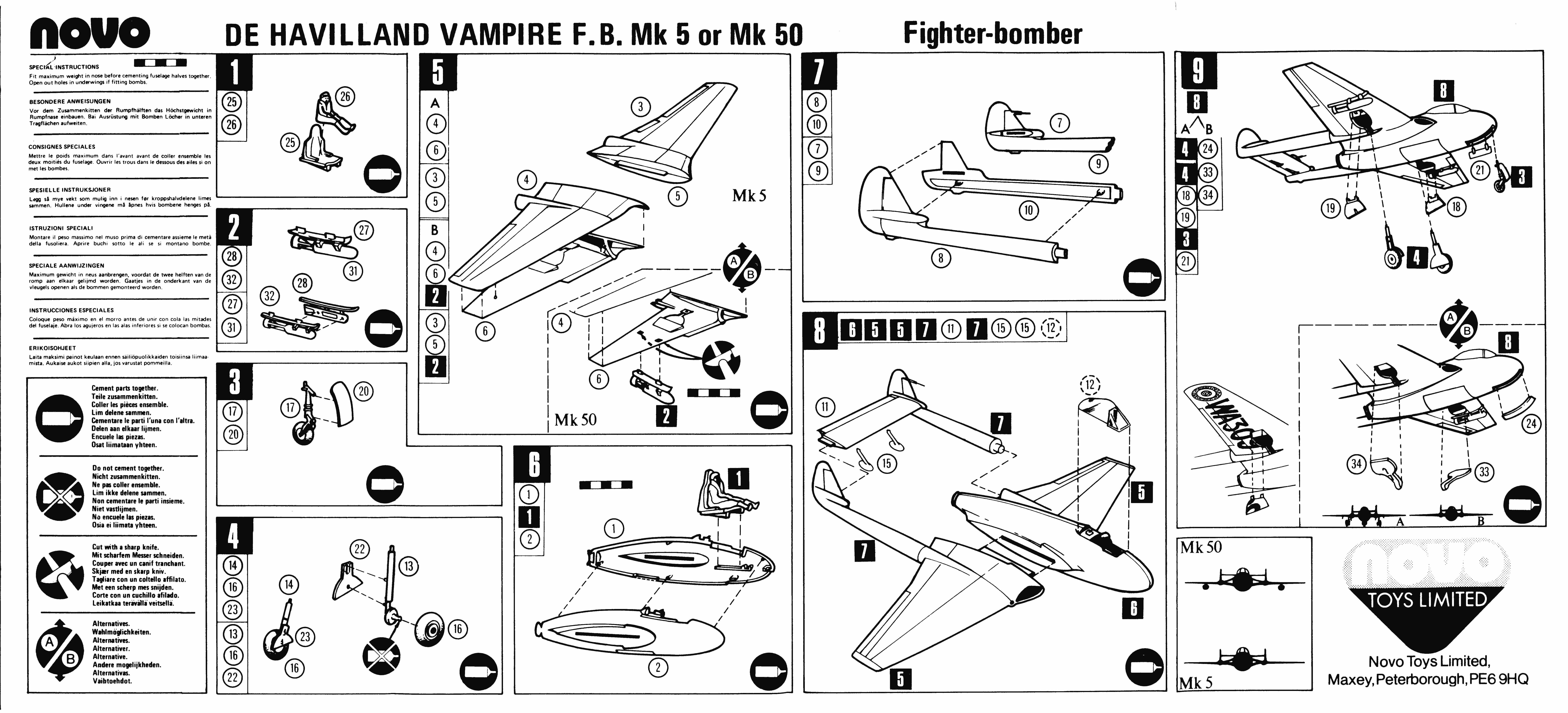 Инструкция по сборке NOVO F217 D.H. Vampire, NOVO Toys Ltd, Cat.No.78052, 1979